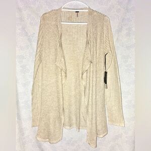 Poof! Women’s Lightweight Waterfall Waffle Cardigan Large Oatmeal Heather Open